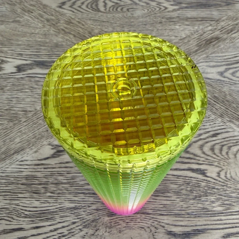 Starbucks 24oz Tumbler lemon yellow pink gradient ombre grid Venti cold cup 2022